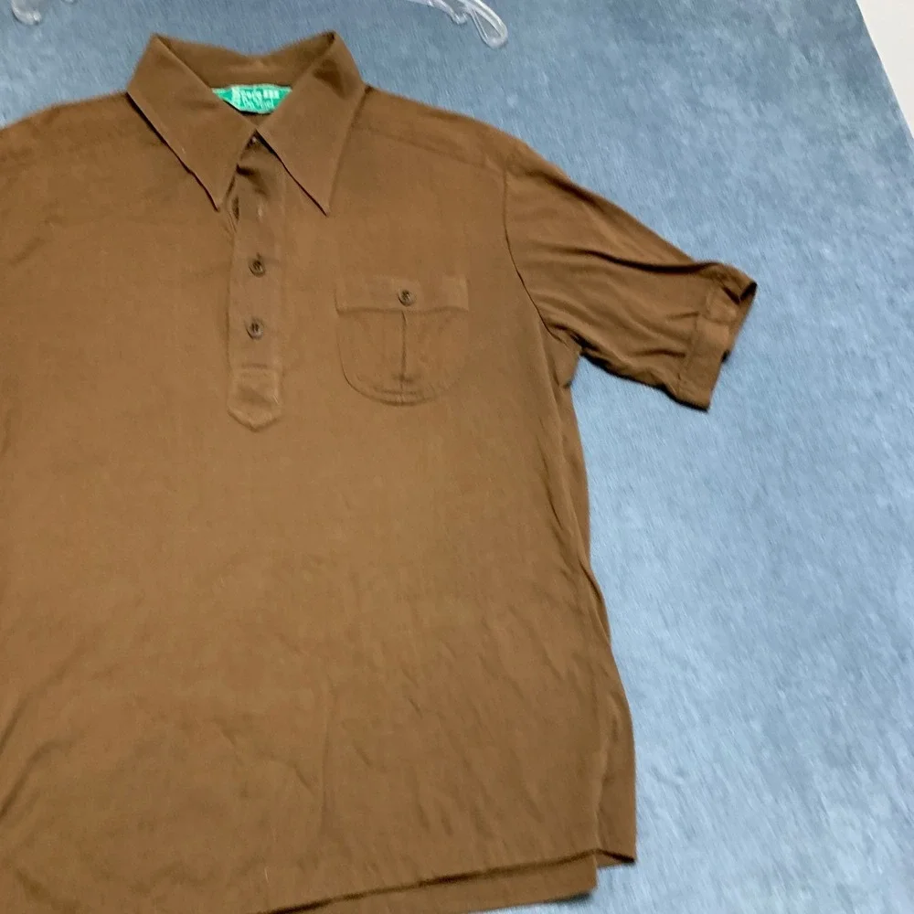 Scene III by Da Vinci Polo Shirt Mens Large Brown Chest Pockets Golf Performance